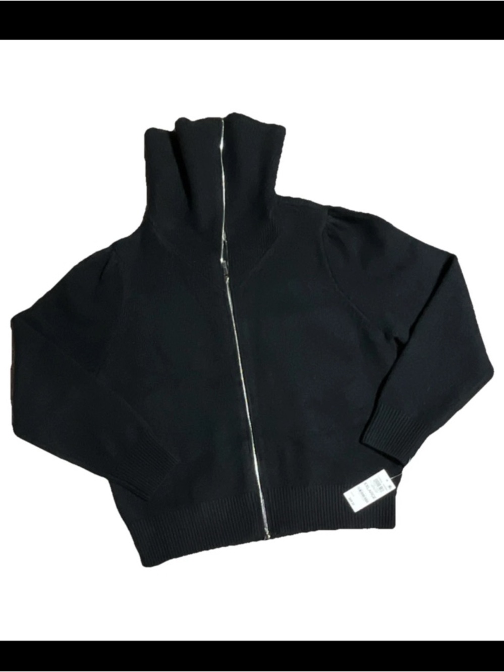 Black Zip-Up High Collar Women's Cardigan Sweater